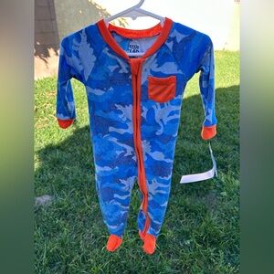 Vibrant Blue and Orange Kids Camo Footie